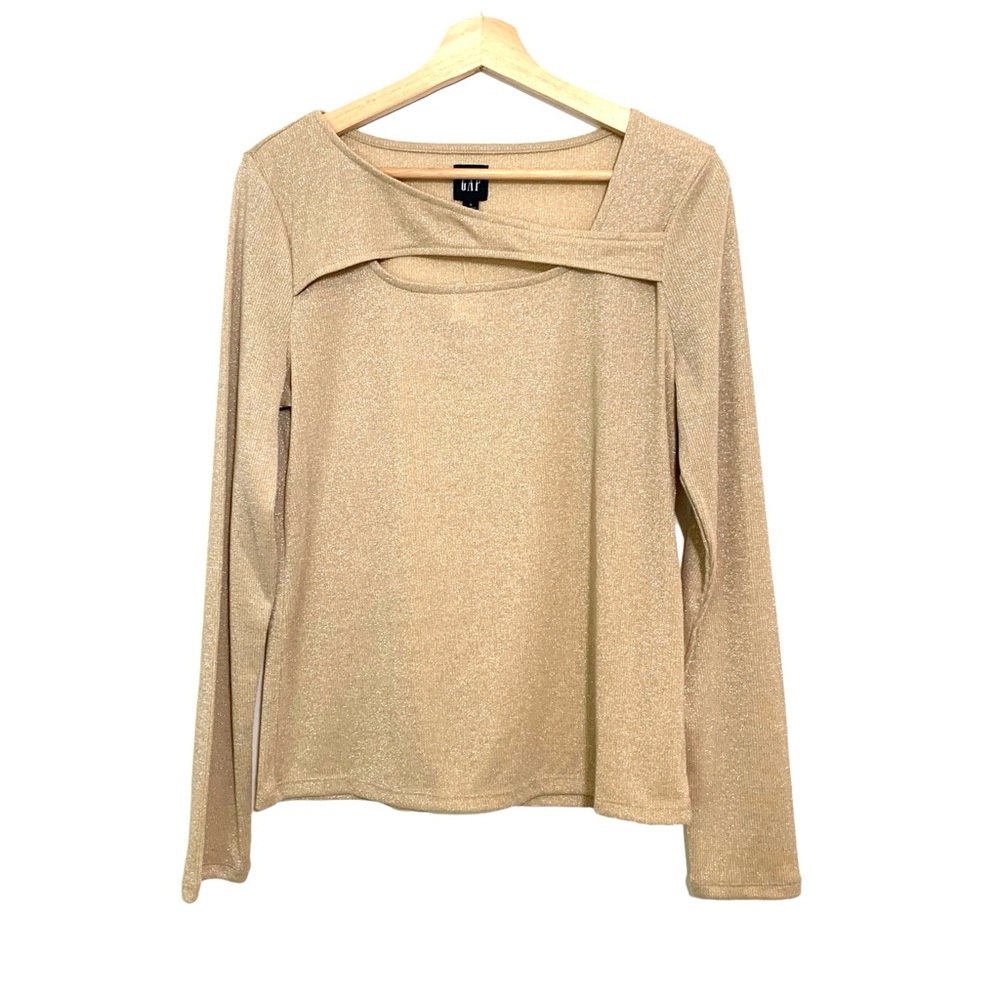 Gold Metallic Rib Crossover Top Long Sleeve The Gap Large NWT Shimmering Glam